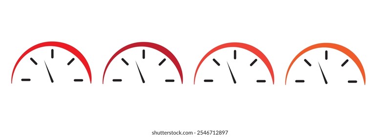 risk concept on a speedometer, a set of gauges from low to high