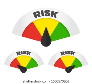 Risk concept on speedometer. Vector flat icon