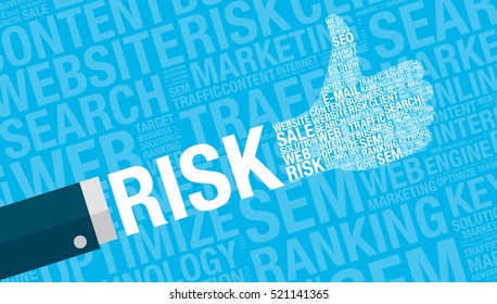 Risk concept with thumbs up, vector illustration