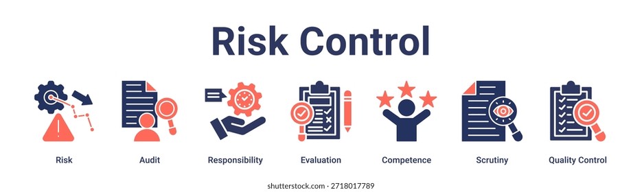 Controle de risco banner web icon vetor ilustração conceito para educação com ícone de risco, auditoria, responsabilidade, avaliação, competência, escrutínio, qualidade.