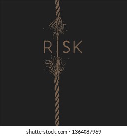 risk .. creative text with a rope one black background .  typography, print, vector illustration
