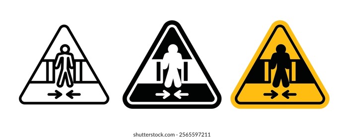 Risk of crushing warning sign vector in black and yellow colors