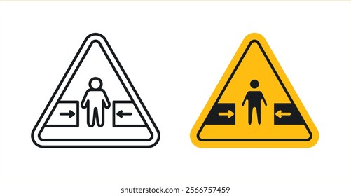 Risk of crushing warning signs in black outline, solid and colored style
