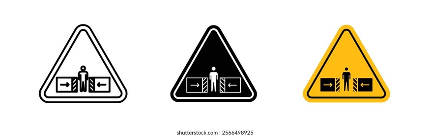 Risk of crushing warning signs flat and linear vector illustration on white background.