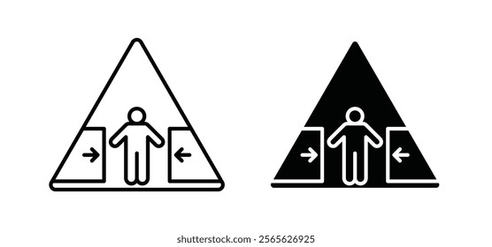 Risk of crushing warning signs set in black and white colors