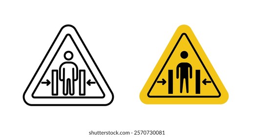 Risk of crushing warning signs vectors set in black and red colors on white background.