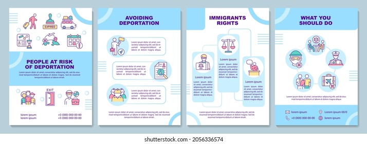 Risk of deportation brochure template. Avoid departure. Flyer, booklet, leaflet print, cover design with linear icons. Vector layouts for presentation, annual reports, advertisement pages