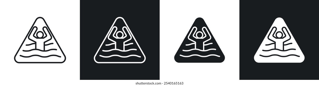 Risk of drowning warning sign in black and white colors.