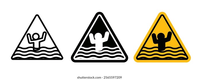 Risk of drowning warning sign vector in black and yellow colors