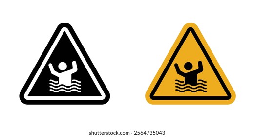Risk of drowning warning sign vectors in flat syle