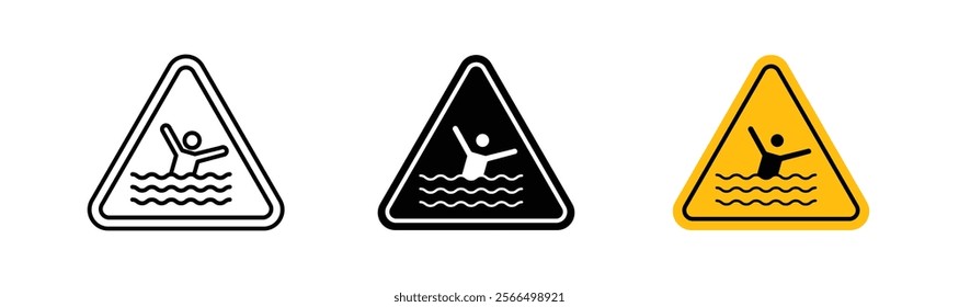 Risk of drowning warning signs flat and linear vector illustration on white background.
