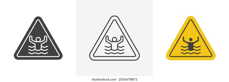Risk of drowning warning signs set in black and colored versions