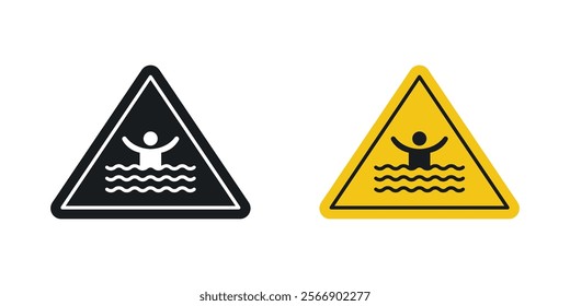 Risk of drowning warning signs set in black and colored