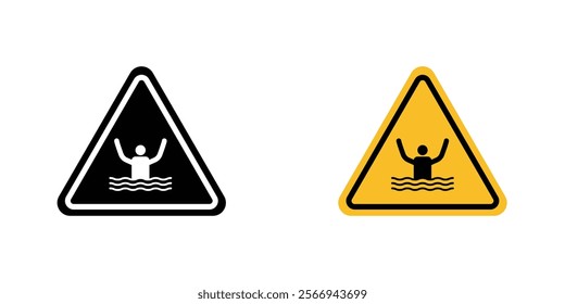 Risk of drowning warning signs. vector signs set