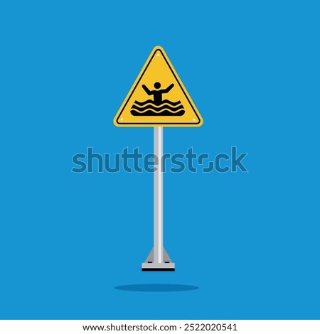 risk of drowning zone sign on yellow triangle board. Suitable for posters and web icons
