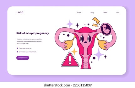 Risk of ectopic pregnancy as a disadvantage of IVF web banner or landing page. Modern technology for infertility treatment. Artificial pregnancy procedure cons. Flat vector illustration