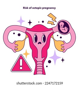 Risk of ectopic pregnancy as a disadvantage of In vitro fertilization. Modern technology for infertility treatment. Artificial pregnancy procedure cons. Flat vector illustration