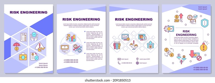 Risk engineering brochure template. Safety and protection. Booklet print design with linear icons. Vector layouts for presentation, annual reports, ads. Arial-Black, Myriad Pro-Regular fonts used
