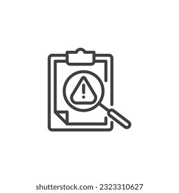 Risk evaluation line icon. linear style sign for mobile concept and web design. Exclamation mark and magnifier outline vector icon. Symbol, logo illustration. Vector graphics