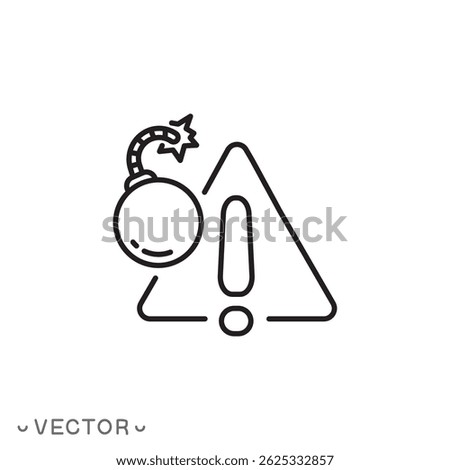 risk of explosion icon, explosives hazard warning, exclamation mark, thin line symbol isolated on white background, editable stroke eps 10 vector illustration