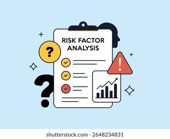 El análisis de factores de riesgo Asistencia la previsión empresarial y la evaluación del riesgo financiero. El análisis de factores de riesgo contribuye a la planificación estratégica y a la Ilustración vectorial de procesos de toma de decisiones precisos