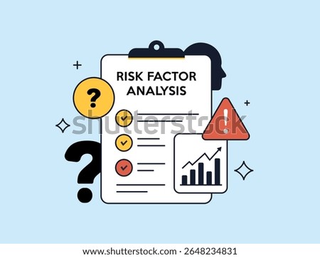 Risk factor analysis supports business forecasting and financial risk evaluation. Risk factor analysis contributes to strategic planning and accurate decision-making processes vector illustration