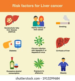 Risk Factor For Liver Cancer Are Non Alcoholic Fatty Liver Disease Family History Smoking Diabetes Chronic Infection Of Hepatitis B  C , Cirrhosis, More Alcohol Consumption, Aflatoxin Exposure Obesity