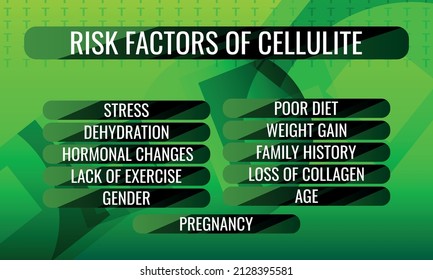 Risk Factors of Cellulite . Vector illustration for medical journal or brochure.