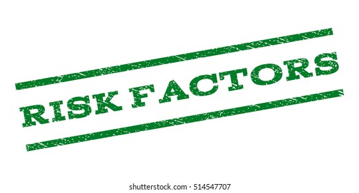 Risk Factors watermark stamp. Text tag between parallel lines with grunge design style. Rubber seal stamp with scratched texture. Vector green color ink imprint on a white background.
