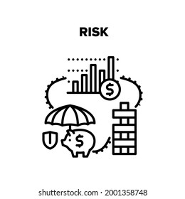 Concepto de icono del vector de financiación de riesgos. Financiación De Riesgos Y Protección De Los Depósitos Bancarios, Seguros De Efectivo Y Estrategia De Construcción Para Ganar Tesoro. Gráfico De Gestión Y Supervisión Ilustración Negra