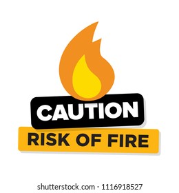 Pegatina de signo de precaución de riesgo de incendio en diseño de estilo plano