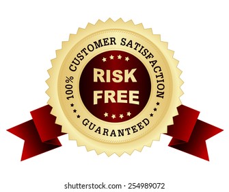 Risk free 100% customer satisfaction guarantee stamp / seal with red ribbons