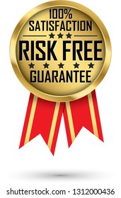 Risk free 100% satisfaction guarantee gold label, vector illustration