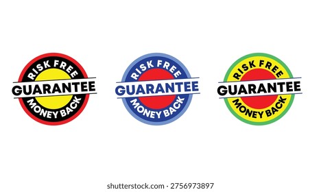 Risk Free Money Back Guarantee Badge Set Refund Assurance Seal Icons for Business Trust and Marketing