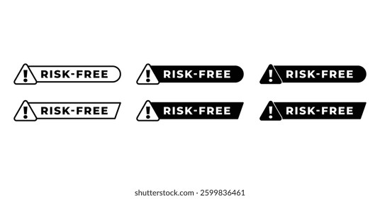 Risk Free with Warning Labels Icon Set Black and White Color Vector Design Illustration Template