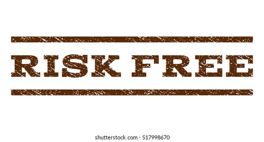 Risk Free watermark stamp. Text caption between horizontal parallel lines with grunge design style. Rubber seal stamp with unclean texture. Vector brown color ink imprint on a white background.