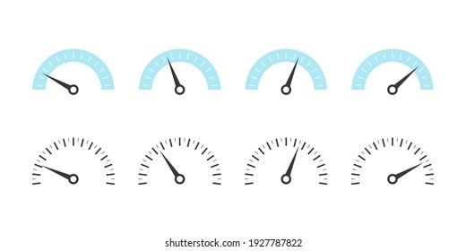 Risk Gauge Scale set. Speedometer icons. Set of Measuring Scales. Vector illustration