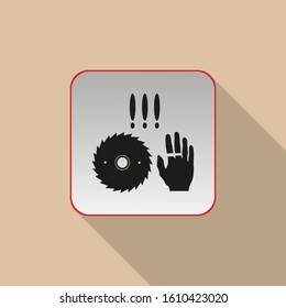 The risk of hitting a circular saw. Conditional sign. Vector icon.