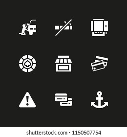 risk icon. 9 risk set with anchor, shop, warning and credit cards vector icons for web and mobile app