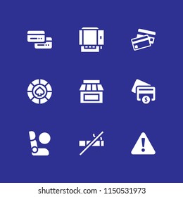 risk icon. 9 risk set with shop, credit cards payment, airbag and credit card vector icons for web and mobile app