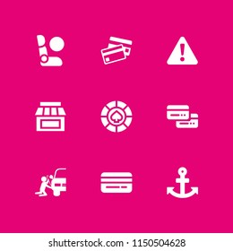 risk icon. 9 risk set with steal, warning, credit cards payment and anchor vector icons for web and mobile app