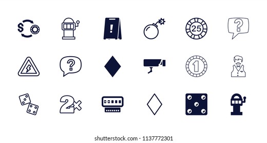 Risk icon. collection of 18 risk filled and outline icons such as slot machine, diamonds, 25 casino chip, casino bet, slot machine. editable risk icons for web and mobile.