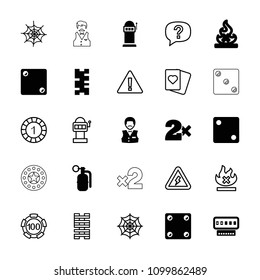 Risk icon. collection of 25 risk filled and outline icons such as dice, casino bet, casino boy, spider web, dynamite, spades, warning. editable risk icons for web and mobile.