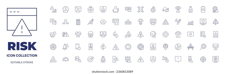 Risk icon collection. Thin line icon. Editable stroke. Editable stroke. Risk icons for web and mobile app.