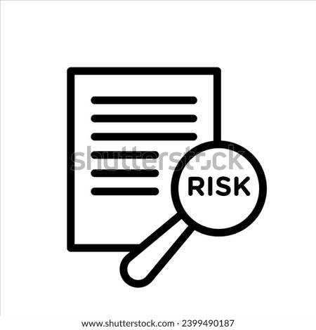 Risk icon. financial report data audit with magnify glass and find error or fraud while inspection symbol mark. report document with adverse risk factor vector logo. harmful result find sign