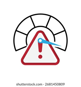 Risk icon. Management. Speedometer with an exclamation mark inside a red triangle. Office, team, analysis. mixed design style.