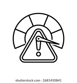Risk icon. Management. Speedometer with an exclamation mark inside a red triangle. Office, team, analysis. outline design style.