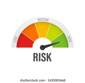 Risk icon on speedometer. High risk meter. Vector stock illustration.