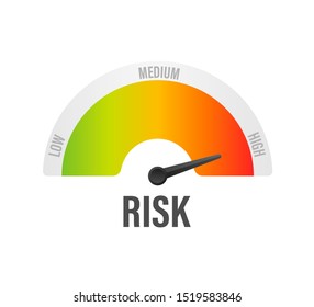 Risk icon on speedometer. High risk meter. Vector illustration.