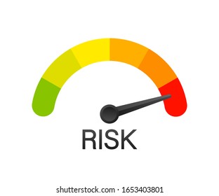 Risk icon on speedometer. High risk meter. Vector stock illustration.